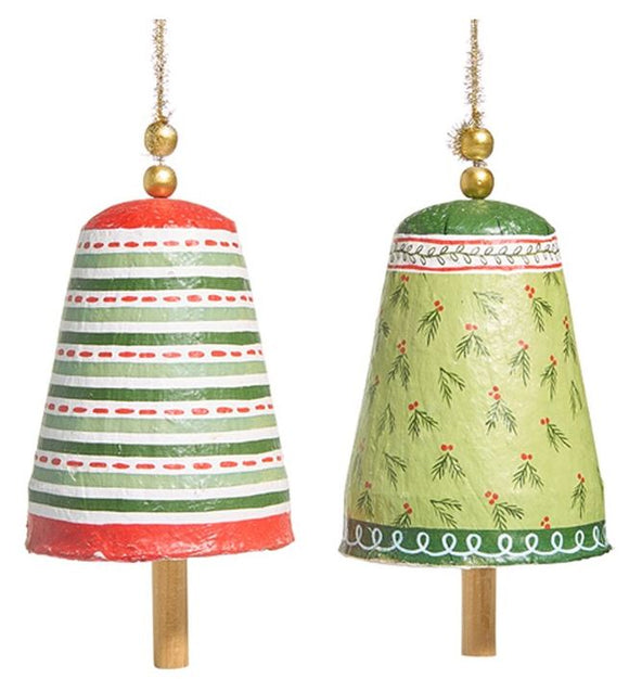 Raz Imports RZ 4511200x Pattern Christmas Paper Mache Bell Ornament, 10in - 2 Styles