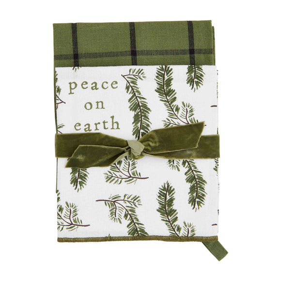 Mud Pie MP 42170048 White & Green Christmas Towel Sets