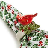 TWO'S COMPANY TC 82467 CARDINAL & HOLLY HAND-PAINTED CERAMIC NAPKIN RINGS