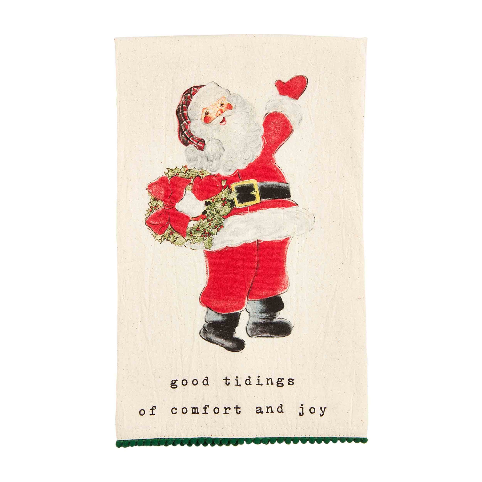 Mud Pie Holly Jolly Deer & Santa Christmas Embroidered Towels, Set of 2