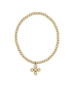 ENEWTON DESIGN ED BCLG3CLSCG4 Classic Gold 3mm Bead Bracelet - Classic Beaded Signature Cross Gold Charm - 4mm Bead Gold