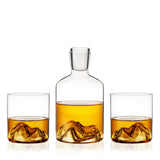True Brands 26 2909 VISKI Mountain 3-Piece Crystal Liquor Decanter and Tumbler Set