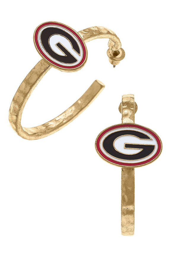 Canvas Jewelry CJ 24679E-GA Georgia Bulldogs Enamel Logo Hoop Earrings in Black/Red