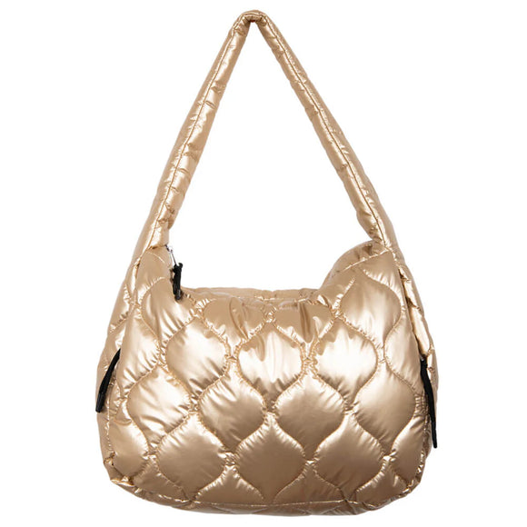 KATYDID COLLECTION KC KDC-TB-28_GLD METALLIC GOLD WAVE QUILTED HOBO TOTE BAG