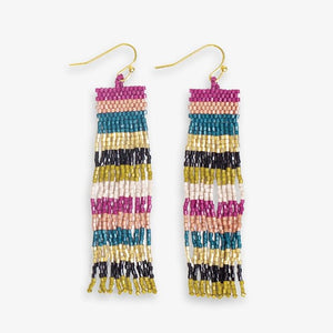 Ink + Alloy IA LXER2300MU Billie mixed horizontal stripes beaded fringe earrings muted rainbow