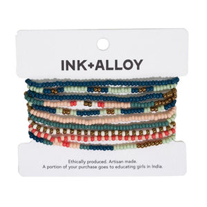 Ink + Alloy IA SBBR0900 Sage confetti beaded 10 strand stretch bracelets