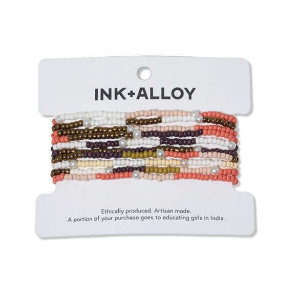Ink + Alloy IA SBBR0901 Sage mixed colorblocks with pearls beaded 10 strand stretch bracelet set