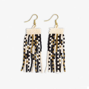 Ink + Alloy IA SBER3401BL Adaline mixed patterns beaded fringe earrings Black/Cream