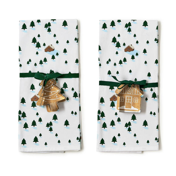 TWO'S COMPANY TC 82358-20 WINTER SCENE DISH TOWEL AND COOKIE CUTTER SET