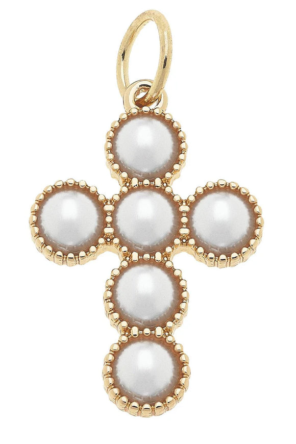 Canvas Jewelry CJ 25681CH-GD Pearl Cross Charm in Shiny Gold