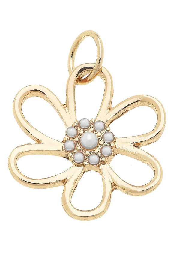 Canvas Jewelry CJ 25695CH-GD Pearl Studded Open Flower Charm in Shiny Gold