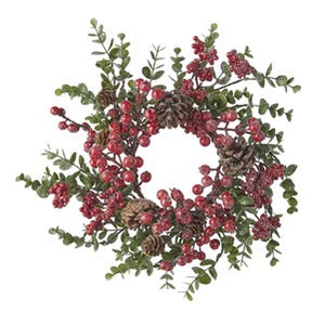 Raz Imports RI 4206882 14" Iced Mixed Berry & Pinecone Mini Wreath - Candle Ring