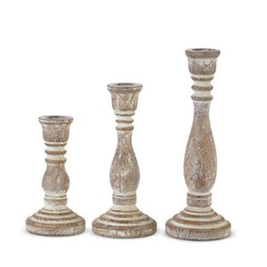 Raz Imports RI 4211086 10.5" Wood Embossed Candle Sticks - 3 Assorted Sizes
