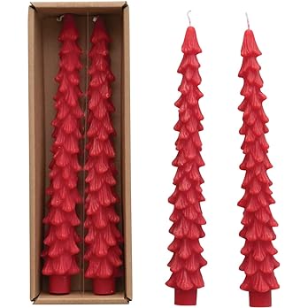 Creative Co-Op CCOP XS0427 RED CHRISTMAS TREE CANDLES - UNSCENTED - SET OF 2