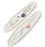 Two's Company TC 55239x Artisanal Long Tidbit Plate with Imprinted Botanical Design - 2 Colors