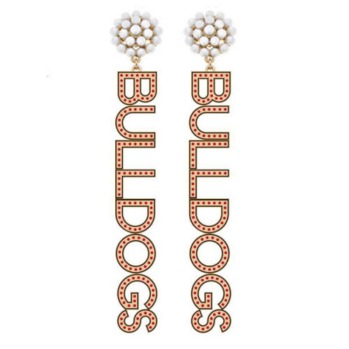 Canvas Jewery CJ 24106E-GA Georgia Bulldogs Pearl Cluster Dotted Enamel Drop Earrings in Red