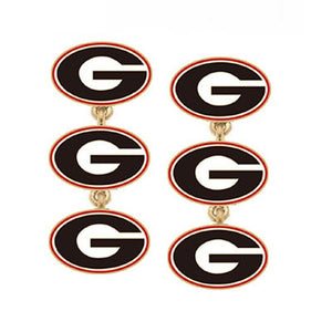 Canvas Jewelry CJ 24678E-GA Georgia Bulldogs Triple Drop Enamel Earrings in Black/Red