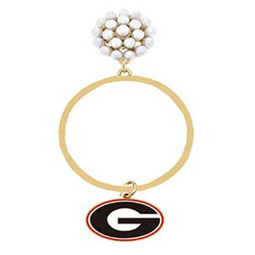 Canvas Jewelry CJ 24680E-GA Georgia Bulldogs Pearl Cluster Enamel Drop Hoop Earrings in Black/Red