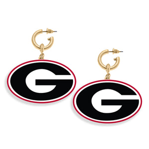 Canvas Jewelry CJ 24902E-GA Georgia Bulldogs Resin Logo Drop Hoop Earrings in Black/Red