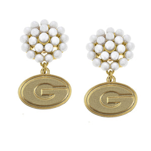 Canvas Jewelry CJ 25267E-GA Georgia Bulldogs Pearl Cluster 24K Gold Plated Logo Earrings