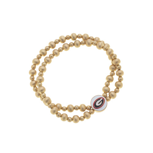 Canvas Jewelry CJ 25279B-GA Georgia Bulldogs 2-Row Ball Bead Stretch Bracelet in Satin Gold