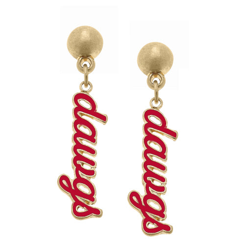 Canvas Jewelry CJ 25280E-GA Georgia Bulldogs Enamel Script Earrings in Red