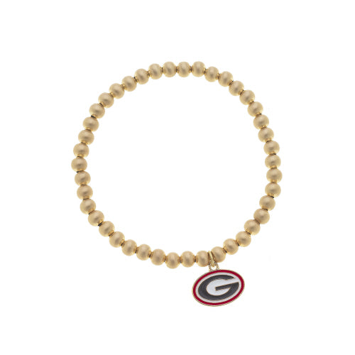 Canvas Jewelry CJ 25281B-GA Georgia Bulldogs Ball Bead Stretch Bracelet in Satin Gold