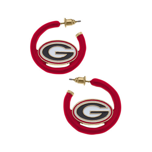 Canvas Jewelry CJ 25284E-GA Georgia Bulldogs Enamel Logo Earrings in Red/Black