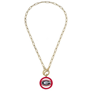 Canvas Jewelry CJ 25284N-GA Georgia Bulldogs Enamel Logo T-Bar 16" Necklace in Red/Black