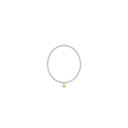 BCLSS2SCSMG CLASSIC STERLING MIXED METAL 2MM BEAD BRACELET - SIGNATURE CROSS SMALL GOLD CHARM