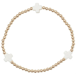 ENEWTON DESIGN ED BEXSCGP3OW EXTENDS SIGNATURE CROSS GOLD PATTERN 3MM BEAD BRACELET - OFF WHITE