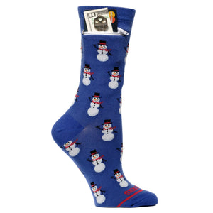 Pocket Socks PS 13024 Snowman on Blue Pocket Socks-Womens