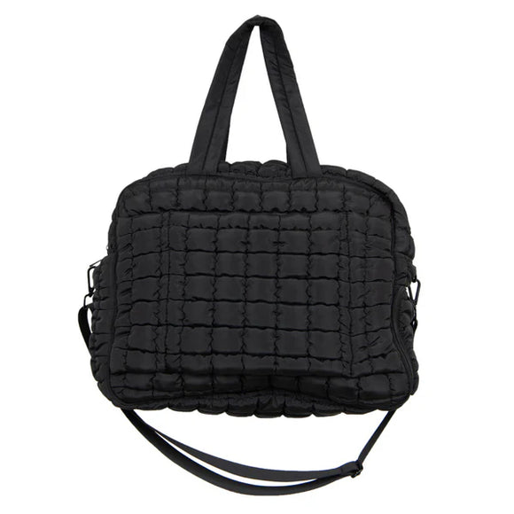 KATYDID COLLECTION KC KDC-WKB-25_BLK BLACK QUILTED DUFFEL WEEKENDER BAG W/PASS-THRU SLIP