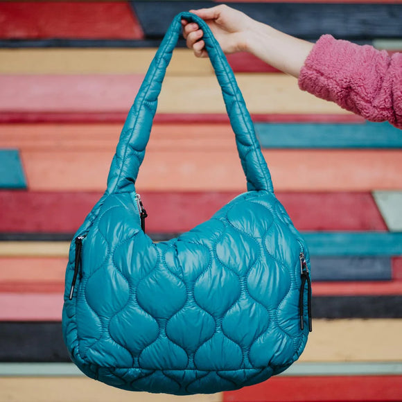 KADYDID COLLECTION KC KDC-TB-28_DTEL DEEP TEAL SCALLOPED QUILTED HOBO TOTE BAG