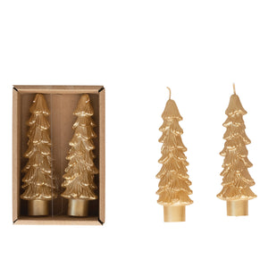 CREATIVE CO-OP CCOP XS0438 SET OF 2 4 - 3/4"H UNSCENTED METALIC GOLD MEDIUM TREE SHAPED CANDLE