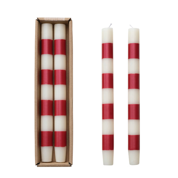 CREATIVE CO-OP CCOP XS1939 SET OF 2 RED & WHITE STRIPED UNSCENTED TAPER CANDLE