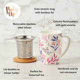 True Brands 26 8182 PINKY UP Bailey Botanical Bliss Ceramic Tea Infuser Mug