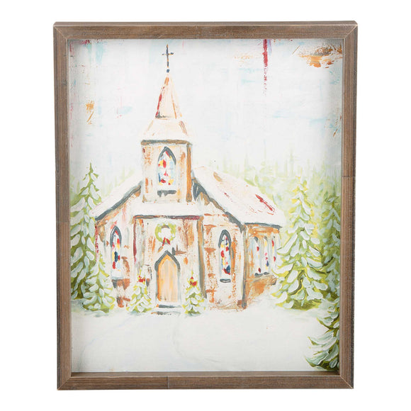 Glory Haus GH 11120013 Church at Christmas Small Framed Canvas