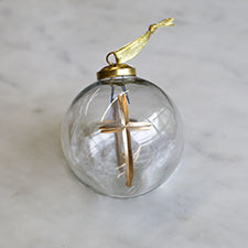 The Royal Standard TRS Cruix Glass Ball Ornament Clear/Gold 4"