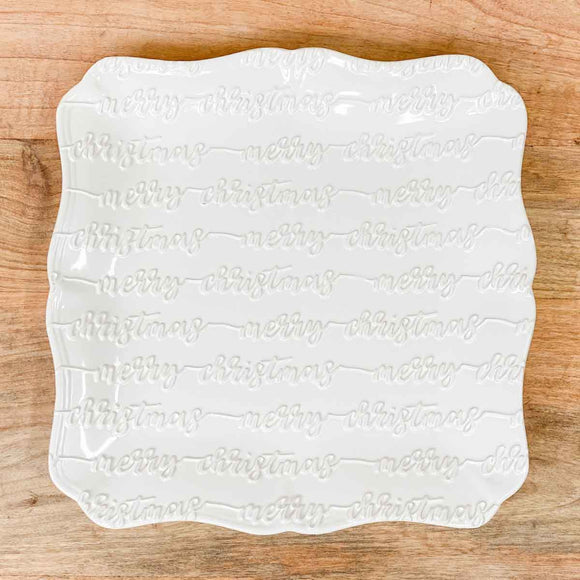 The Royal Standard TRS 136521034 Merry Christmas Embossed Square Platter - White