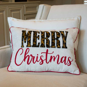 The Royal Standard TRS 138822015 Merry Christmas Pillow Natural/Leopard 14x20