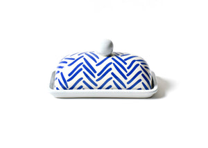 Coton Colors CC HER-DMBDISH-IND Herringbone Domed Butter Dish Indigo