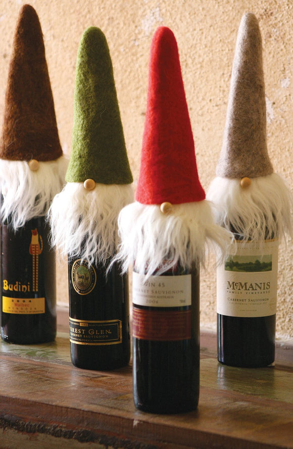 Kalalou Inc KI CHB1115 Felt Santa Wine Toppers W/Wispy Beards