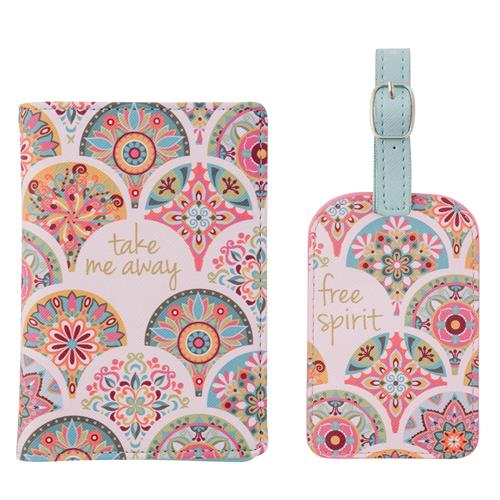 Karma Gifts KA 3025-05 Pink Medallion Passport and Luggage Tag Set