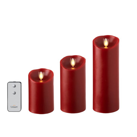 Raz Imports RZ 37094 Moving Flame Red Pillar Candles w/ Remote, Set of 3