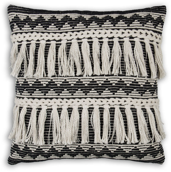Home Essentials HE 50182 Woven  Black/Off White Pillow w/Fringe