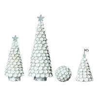 Dekorasyon Gifts DG PT-CO-CRPB 3" Clamrose Beaded Ball Ornament (White/Silver)