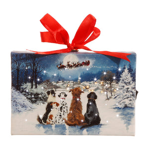 Raz Imports RZ 3739409 6" Dogs Watching Santa Lighted Print Ornament w/Easel Back