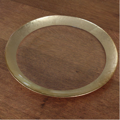 Beatriz Ball BB 2259 New Orleans Glass Round Platter Clear w/Gold Foil Rim