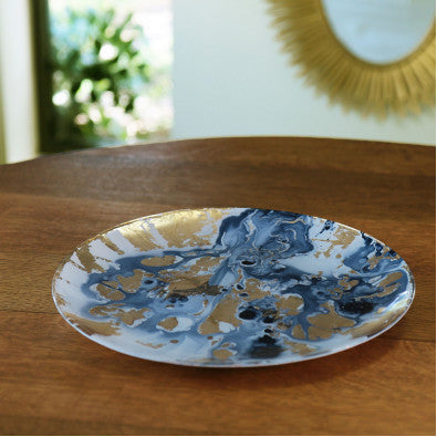 Beatriz Ball BB 2258 New Orleans Glass Round Platter Blue/Gold Marble